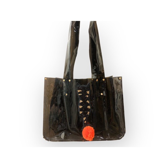 Handmade Black Cat Tote | Appliqué Sequin pompom Cat Bag - Picture 2 of 5
